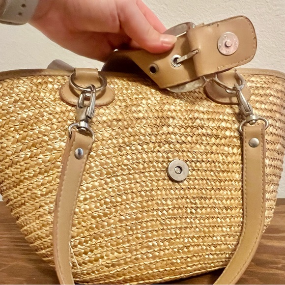 NWOT St. John’s Bay Tan Straw Satchel Summer Tote with Beige Trim - Picture 9 of 13